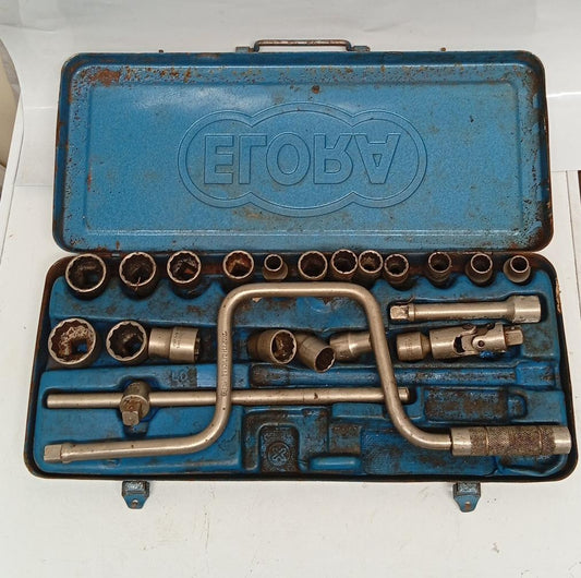 Elora Vintage Socket Wrench Set Metal Case Mechanics Garage Tool Kit Germany