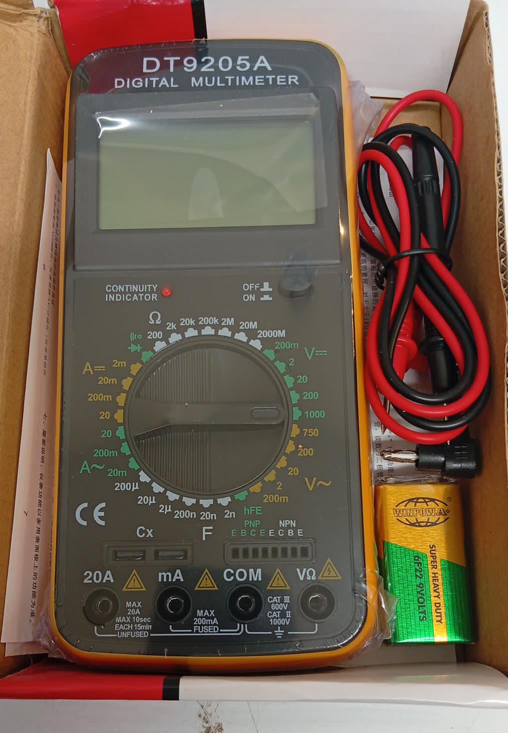 DT9205A Digital Multimeter – AC/DC Voltage Current Tester – Ohm, Continuity, Capacitance