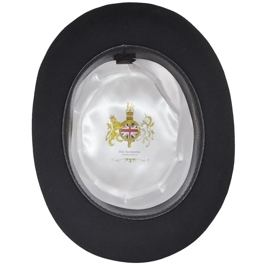 Men’s Traditional Black 100% Wool Felt Top Hat with Feather – Size: Large 59cm