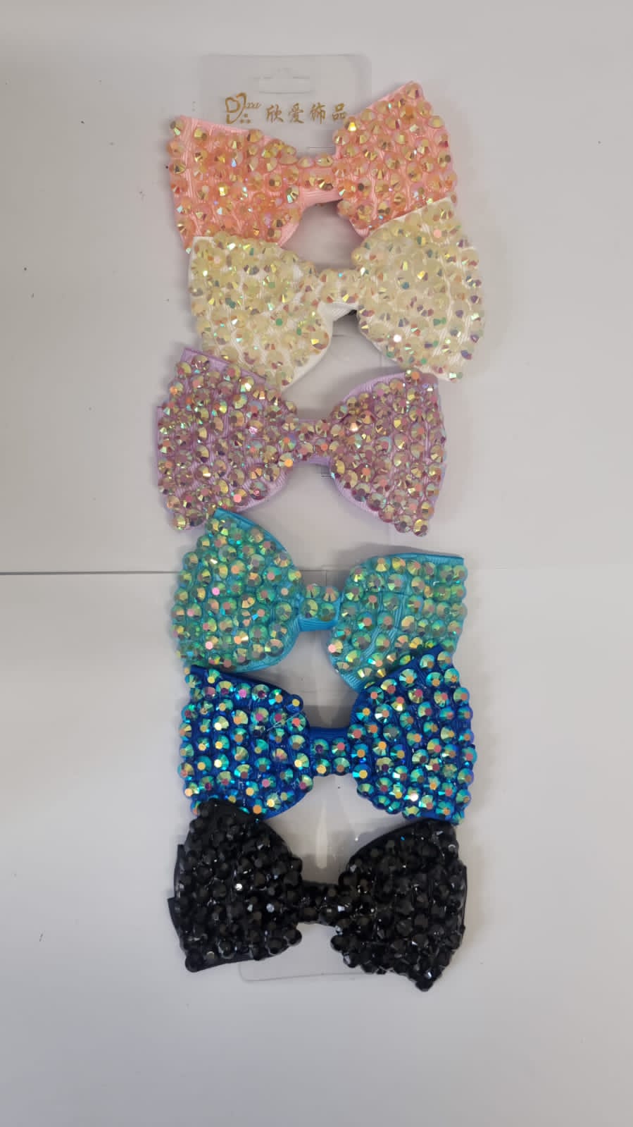 6-Piece Rhinestone Bow Hair Clips – Colourful Glitter Hair Accessories for Girls & Women
