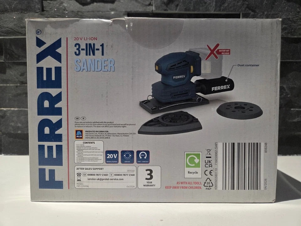 FERREX 20V Cordless 3-In-1 Sander Bare Unit Multi Sander Power Tool