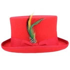 Maz Wool Felt Top Hat – Red with Removable Feather – Size: Large 59cm (7 1/2)