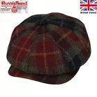 Gladwin Bond Harris Tweed Wool Newsboy Cap - Burgundy & X-Large (61cm / 7 3/4)