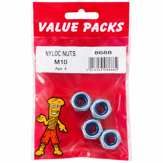 Value Packs M10 Nyloc Self-Locking Nuts Nylon Insert Pack of 4