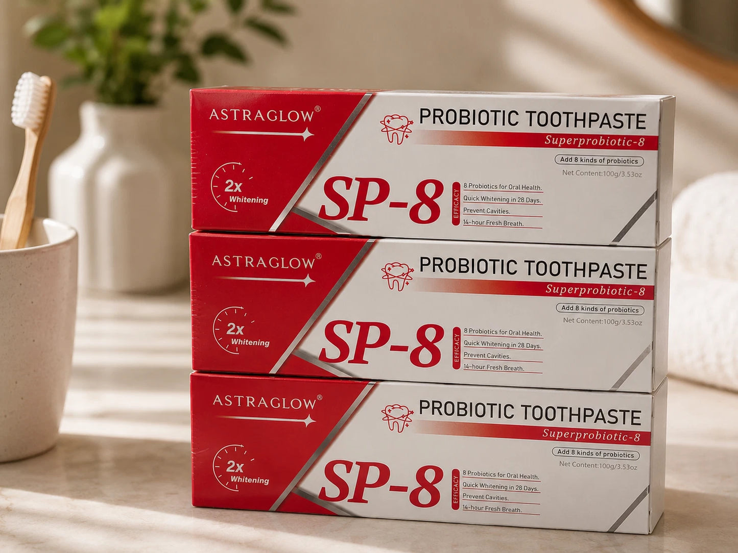 3 x AstraGlow SP-8 Probiotic Toothpaste - 100g Each