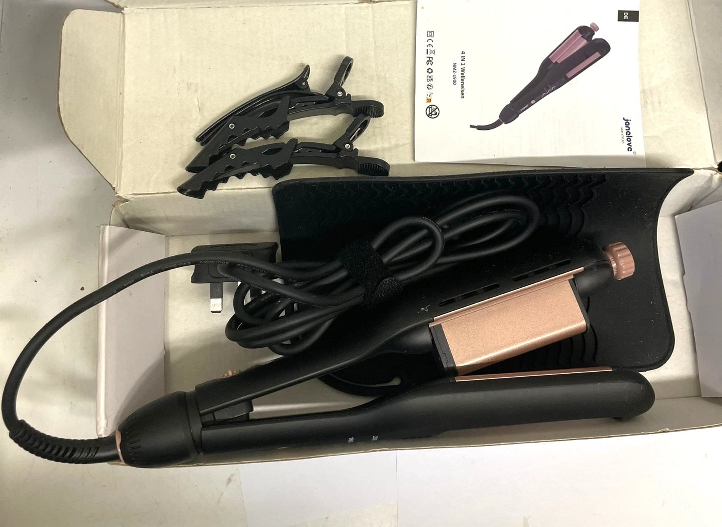 Janelove 4-in-1 Hair Waver & Straightener – Black/Rose Gold | Adjustable Heat 140–230°C