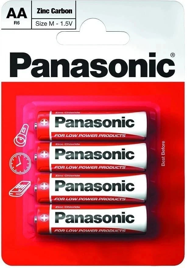 2 x Panasonic AA Zinc Carbon Batteries – 1.5V R6 (4 per Pack)