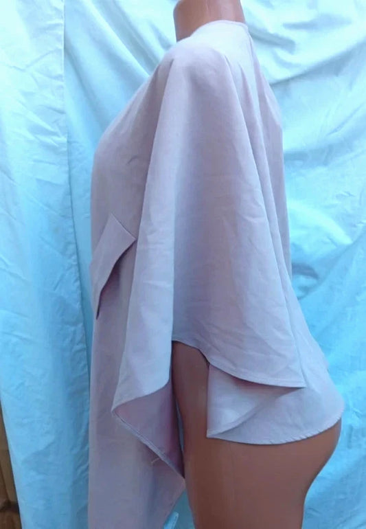 FHQ Collection Blush Pink Draped Cape Top – Lightweight Open Front Loose Fit Blouse