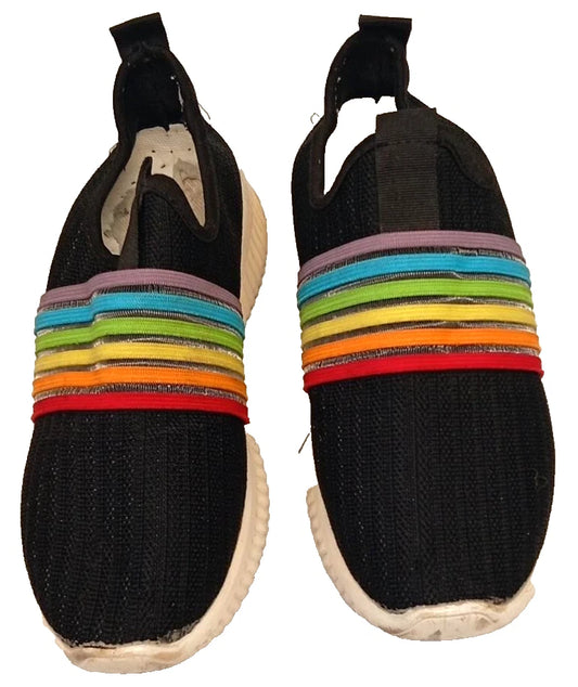 Women’s Black Slip-On Trainers Rainbow Stripe Elastic Shoes UK 4.5 / EU 37.5