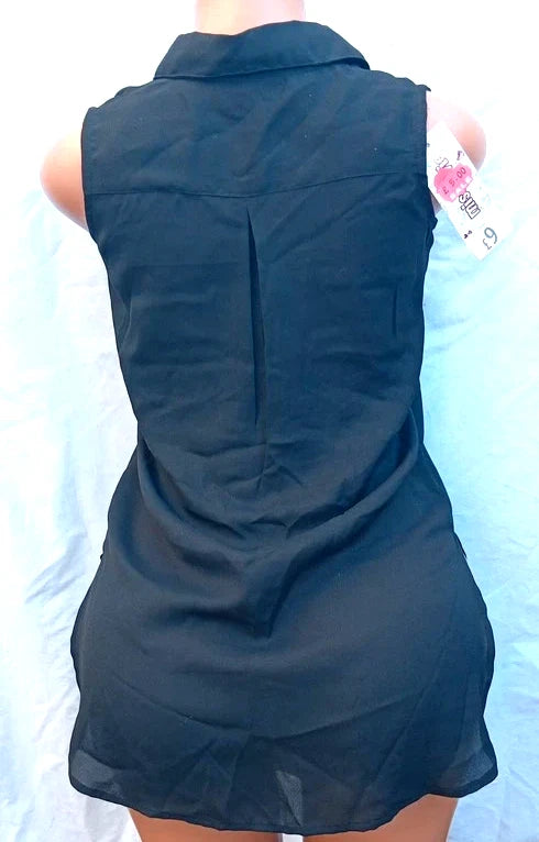 Miss E-Vie Black Sleeveless Button Blouse Size 11