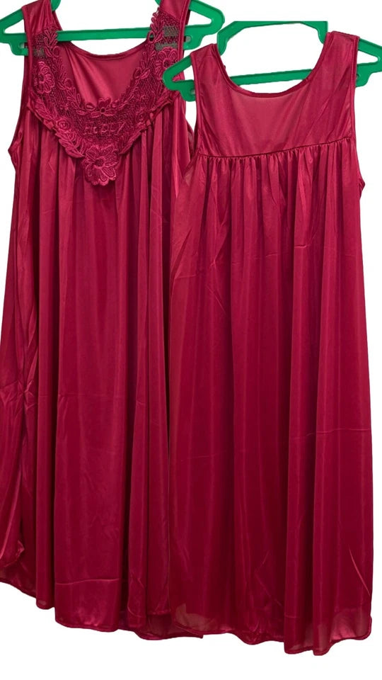 Women's Satin Nightgown (Sleeveless) – Deep Red