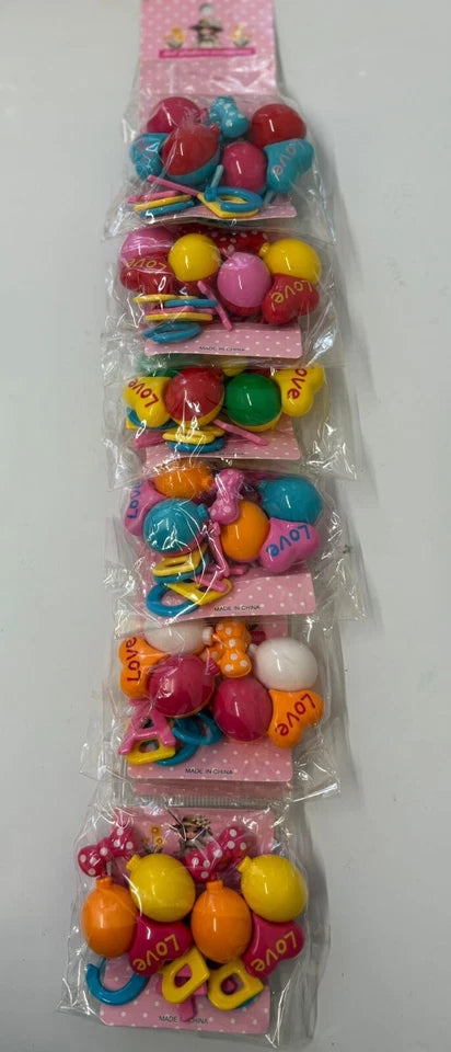 6 Pairs Girls' Love & Ball-Shaped Hair Bobbles – Colourful Mixed Set