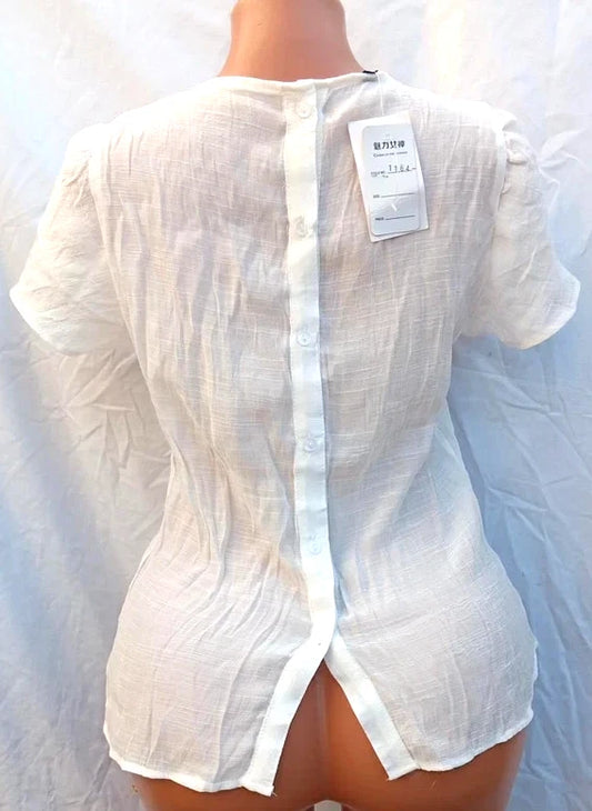 UME White Lightweight Short Sleeve Blouse Top XL
