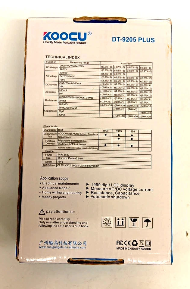 DT-9205 Digital Multimeter - Fully Automatic Protection