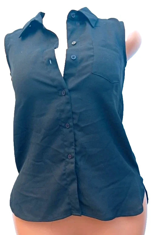 Miss E-Vie Black Sleeveless Button Blouse Size 11