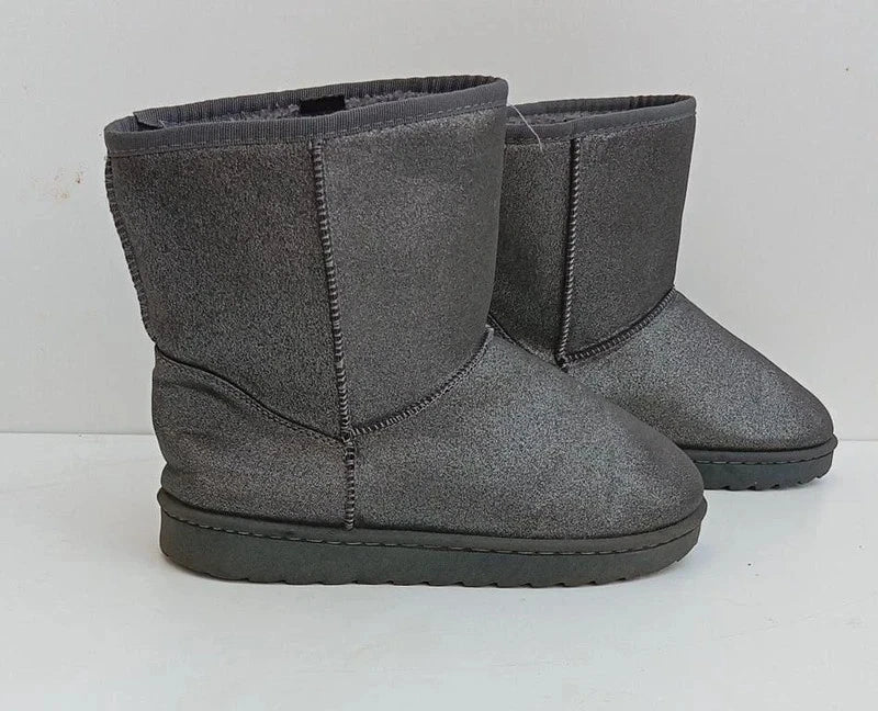 Grey Faux Fur Lined Winter Boots UK 8 EU 42 Mid Calf Warm Snow Boots