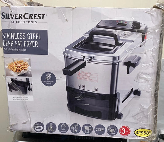SilverCrest 3.5L Stainless Steel Deep Fat Fryer 2300W Oil Filter Timer 2.5L