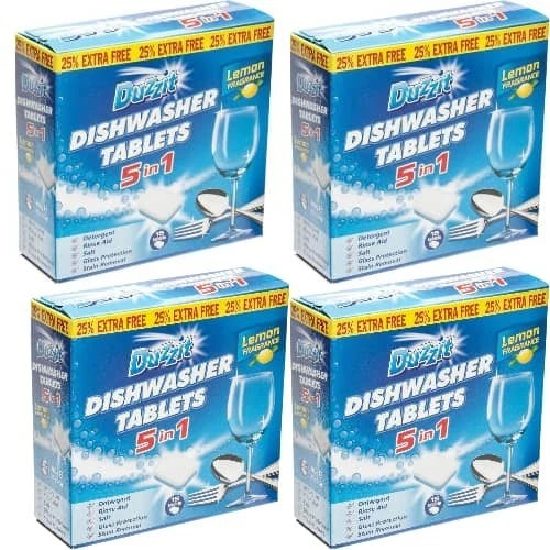 4 x Duzzit 5-in-1 Dishwasher Tablets – Lemon Fragrance (12 Tablets, 20g Each)