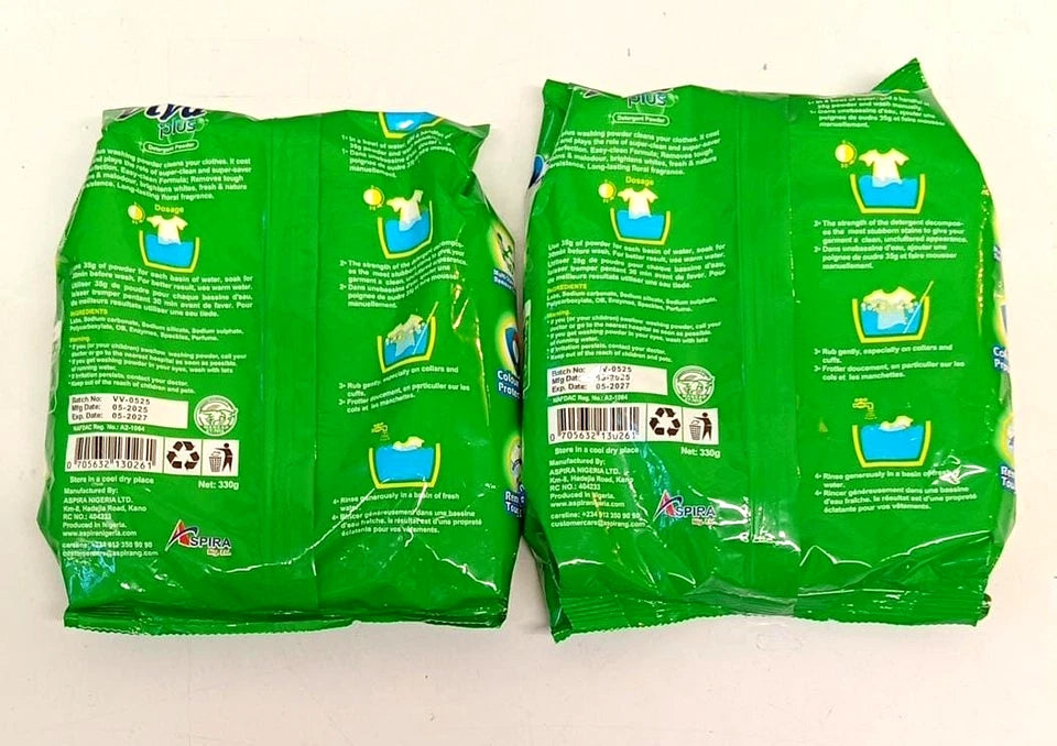 2x Viva Plus Detergent washing Powder cleanses clothes- protects its Colour 330g
