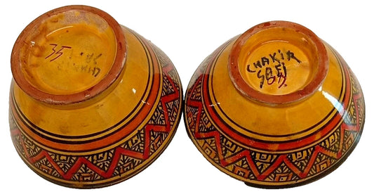 2 x Moroccan Hand Painted Ceramic Bowls Decorative Dish Set