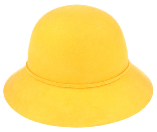 Vintage Wool Cloche Hat Flower & Strap Belt – Mustard | Size M 57cm | CL306MUS