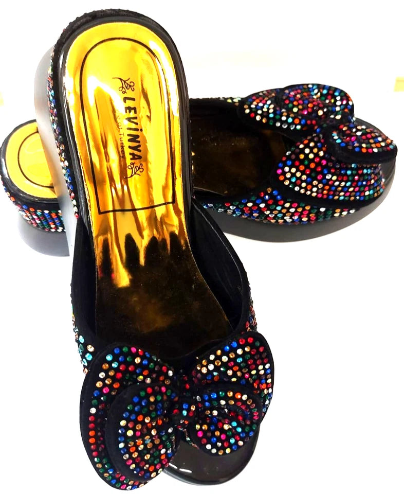 Levinya Women's Slide Sandals – Multicolour Gem Bow – UK 6.5 (EU Sizes 40)