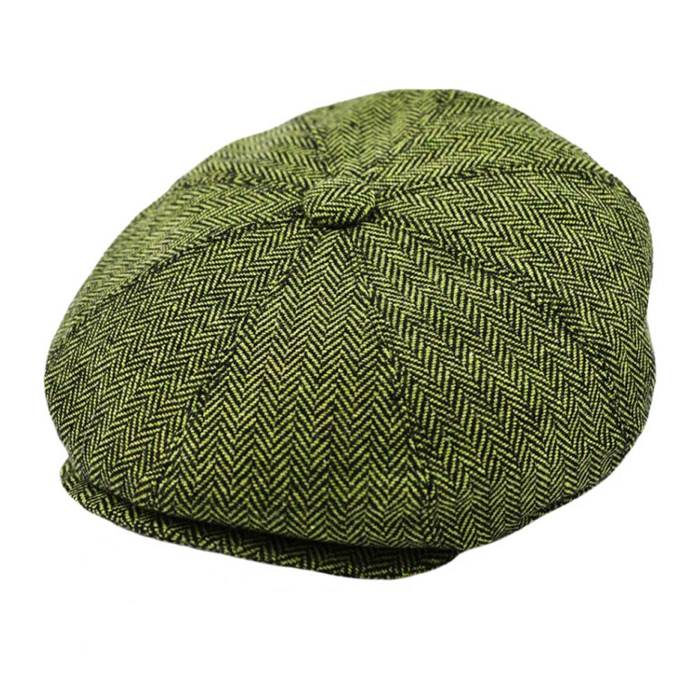 Vintage Green Herringbone Newsboy Cap – Classic 8-Panel Flat Cap Style - Size 59cm