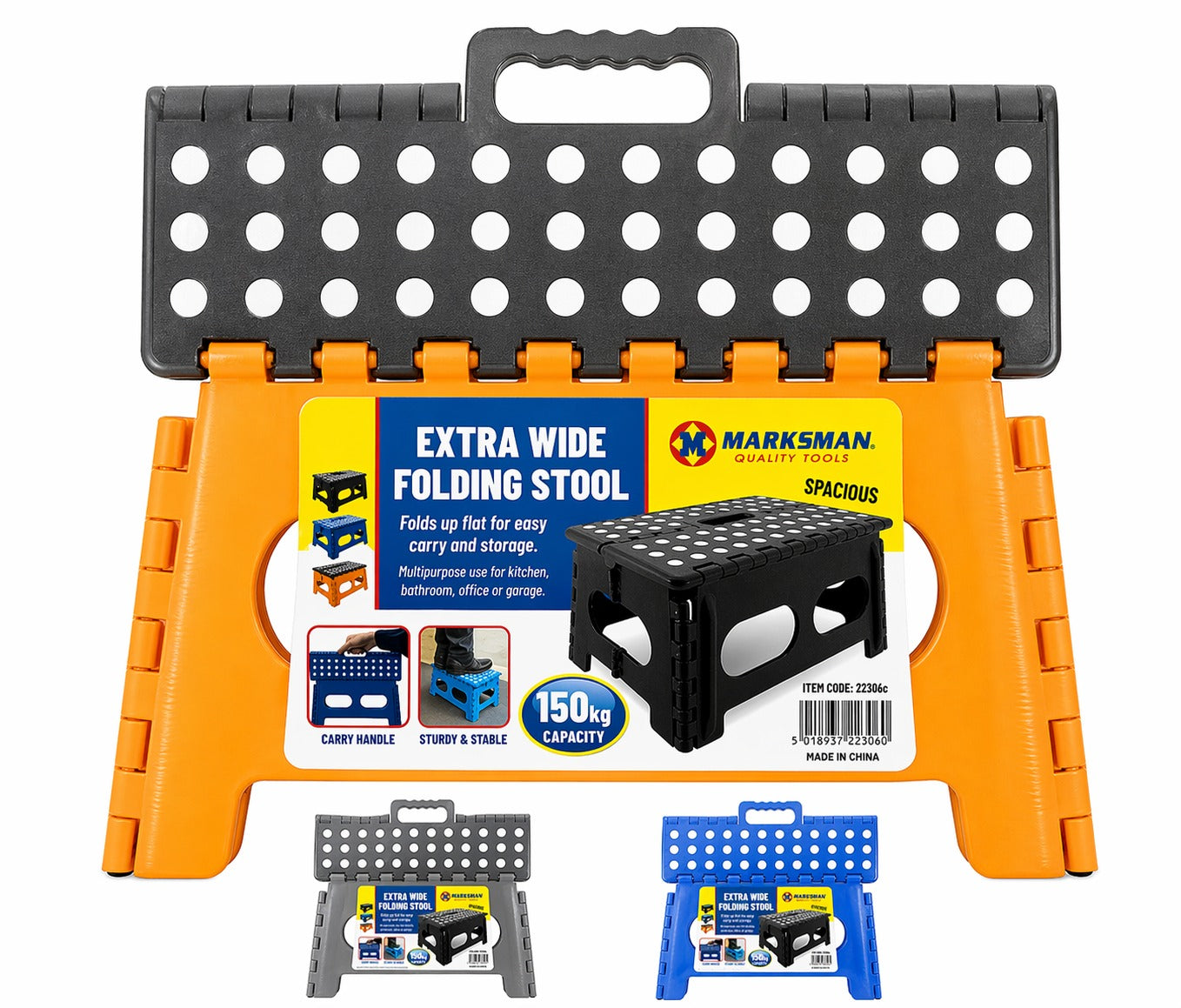 Marksman Extra Wide Folding Stool Assorted Colours 38 x 22 x 22cm