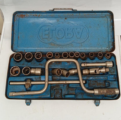 Elora Vintage Socket Wrench Set Metal Case Mechanics Garage Tool Kit Germany