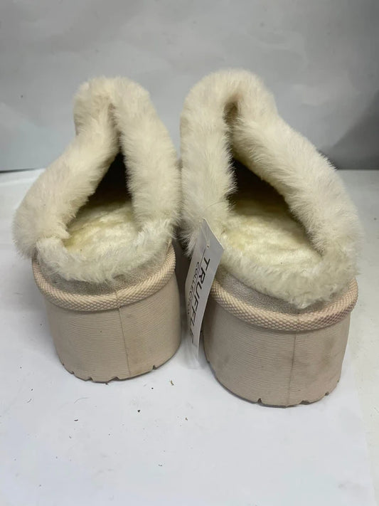 Truffle Collection Fur Lined Platform Slippers Beige UK 7 EU 40 Cosy Mule Slip-On