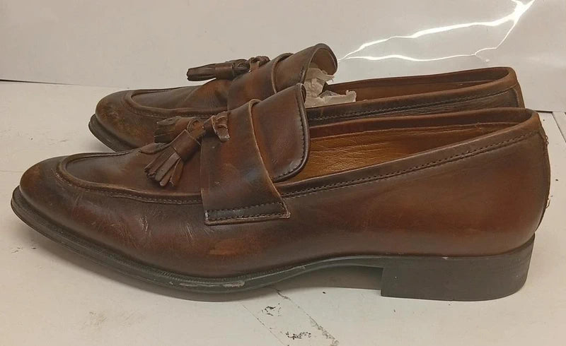 Zara Man Brown Leather Tassel Loafers EU 42 UK 8 Smart Casual Slip On Shoes