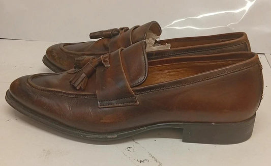 Zara Man Brown Leather Tassel Loafers EU 42 UK 8 Smart Casual Slip On Shoes
