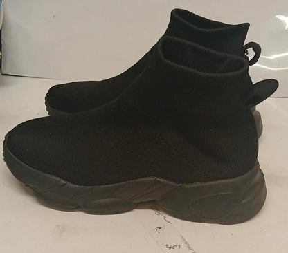 Black Sock Trainers Boots UK 5 Stretch Knit Chunky Sole Slip On Trainers