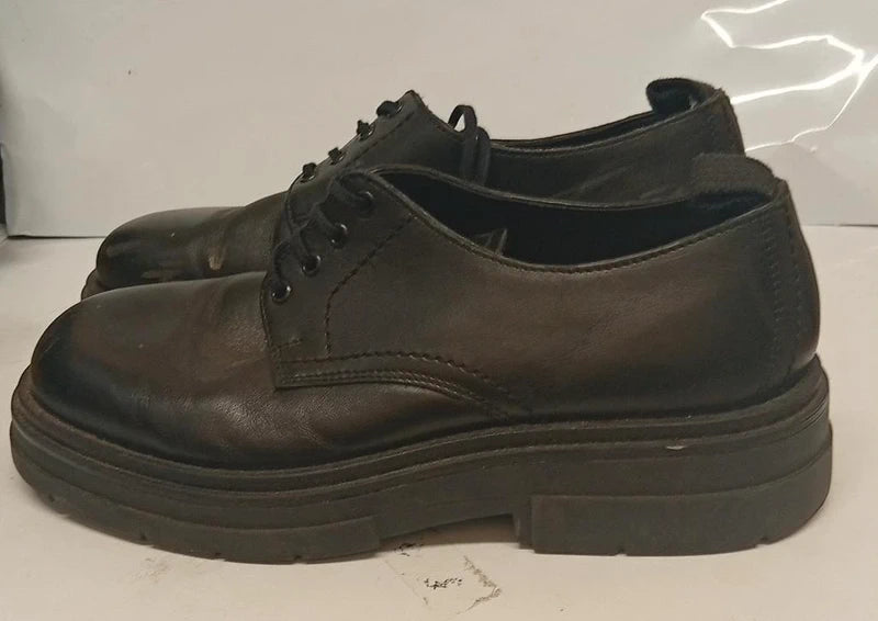ZARA Black Leather Chunky Sole Shoes UK 9 / EU 43 Lace-Up Smart Casual