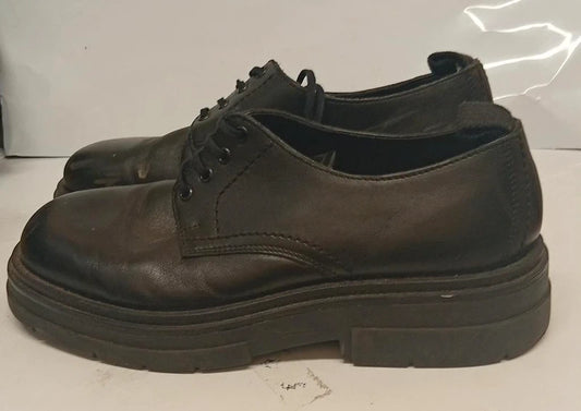 ZARA Black Leather Chunky Sole Shoes UK 9 / EU 43 Lace-Up Smart Casual
