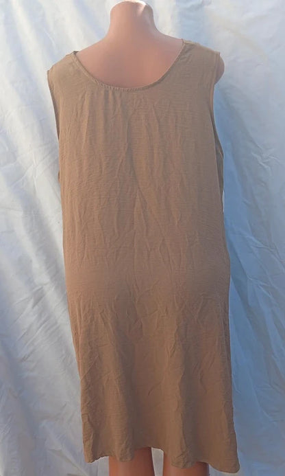 New Collection Beige Sleeveless Shift Dress with Bow Front – Loose Fit Boho Dress Size RAP 21