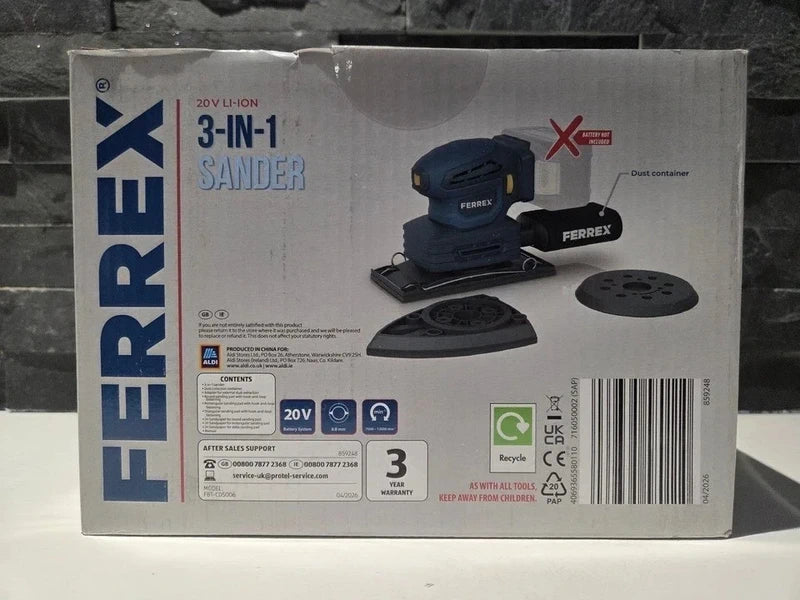 FERREX 20V Cordless 3-In-1 Sander Bare Unit Multi Sander Power Tool