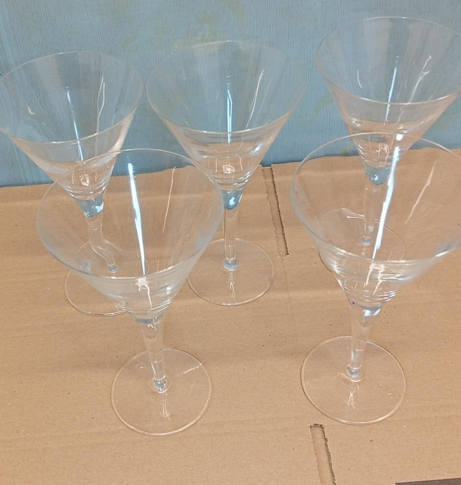 Set Of 5 Martini Cocktail Glasses Clear Stemmed Drinking Glass Bar Glassware