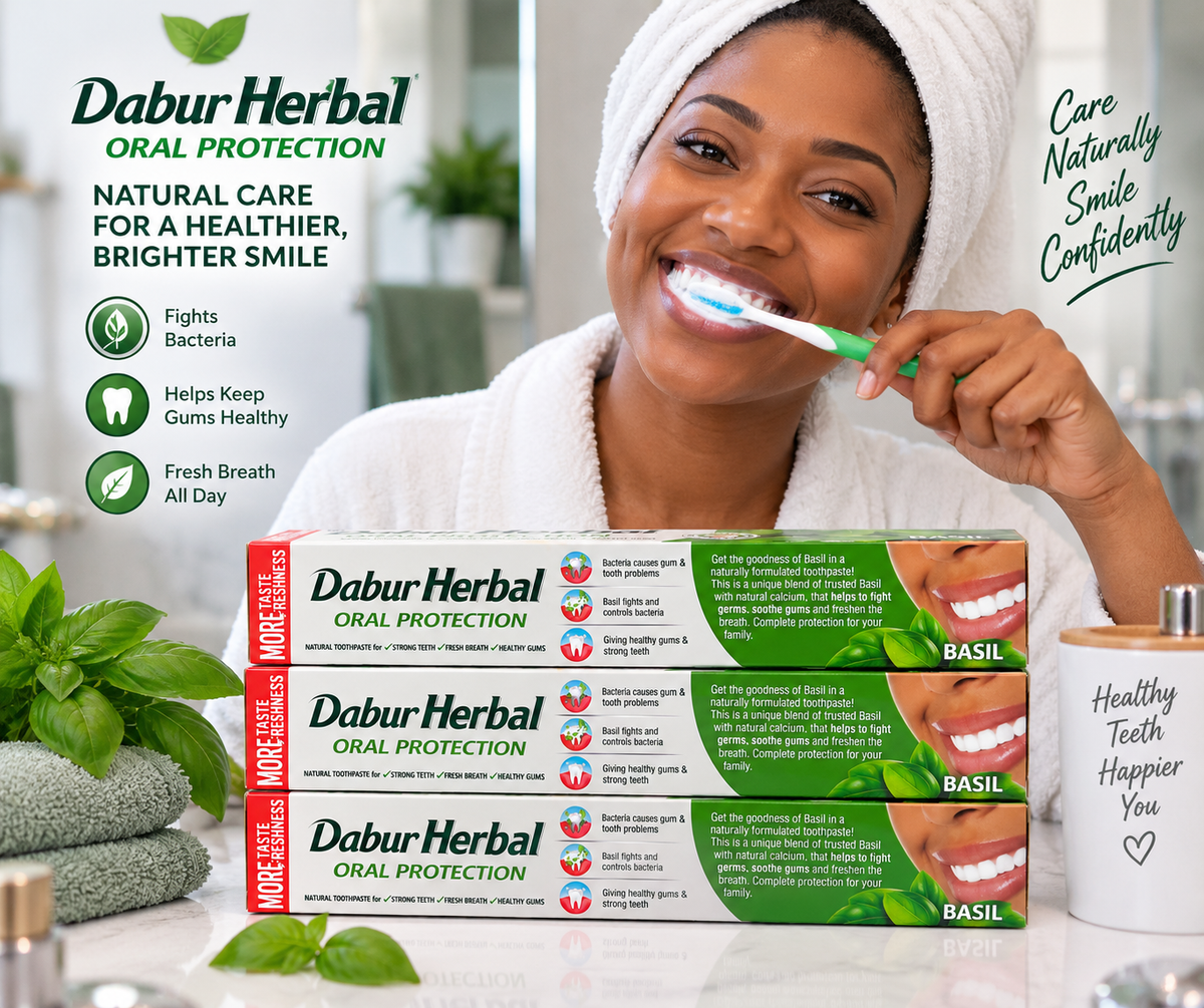 3x Dabur Herbal Toothpaste with Basil – 100% Natural Herbal Oral Care - 3 pieces