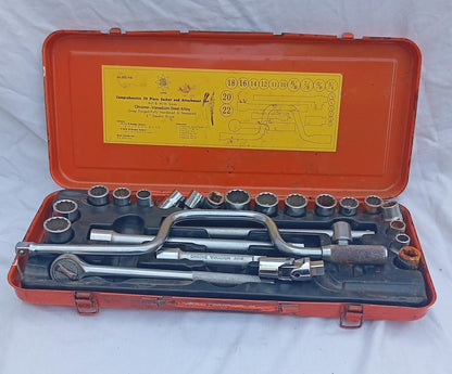 Tool Star 24 Piece Socket Set 1/2" Drive AF & MM Chrome Vanadium With Case