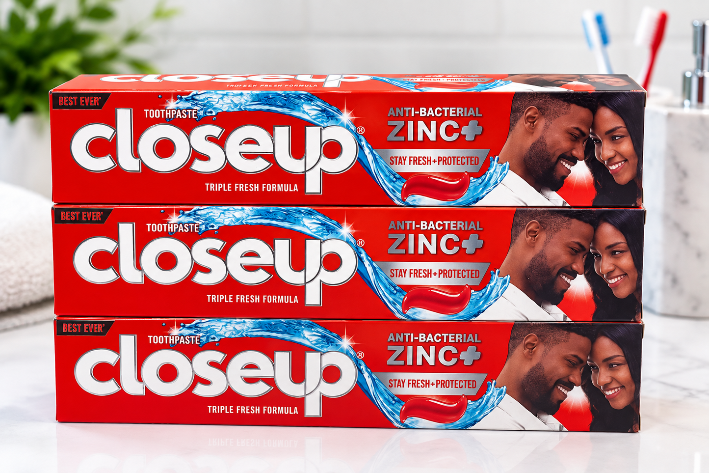 3x Closeup Anti-Bacterial Zinc+ Toothpaste Triple Fresh Formula – 130g Each - Exp. Jan. 2027