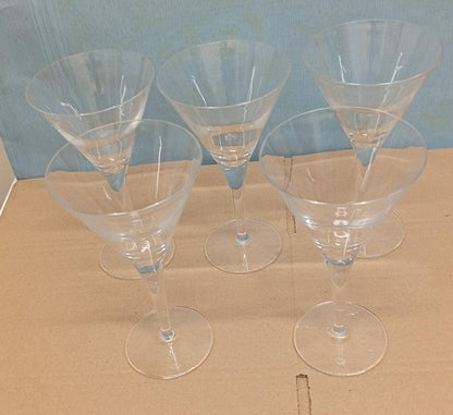 Set Of 5 Martini Cocktail Glasses Clear Stemmed Drinking Glass Bar Glassware