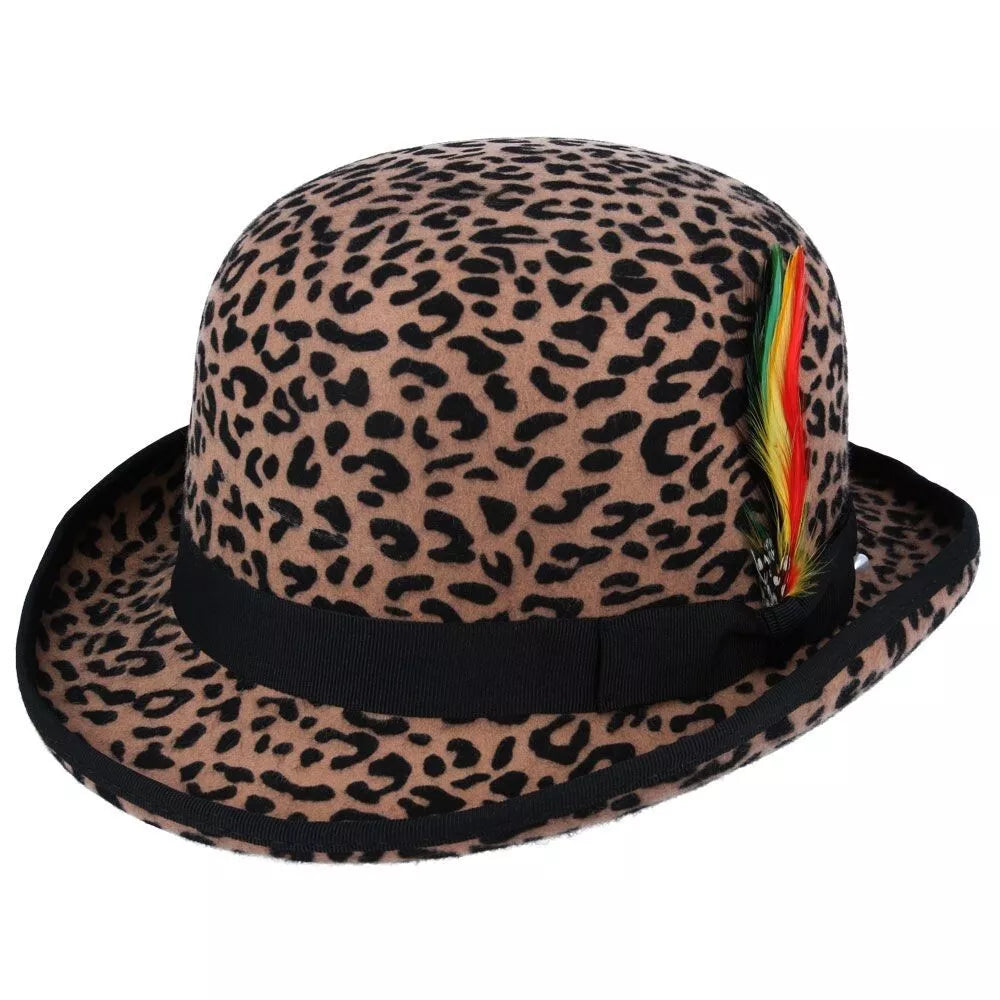 Classic English Wool Bowler Hat - Leopard Medium: 57cm (7 1/4)