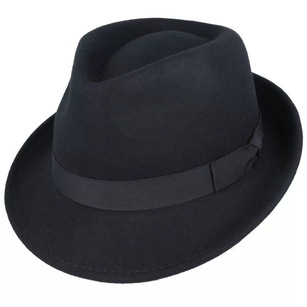 Crushable Wool Felt Trilby Hat - Black Medium (M): 56 - 57 cm (7 to 7 1/8)