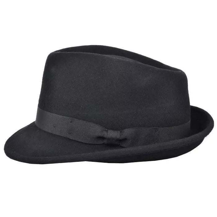 Crushable Wool Felt Trilby Hat - Black Medium (M): 56 - 57 cm (7 to 7 1/8)