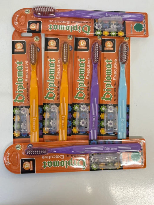 Diplomat Executive Toothbrush – Medium Bristle | Pack of 6 with Protective Cover