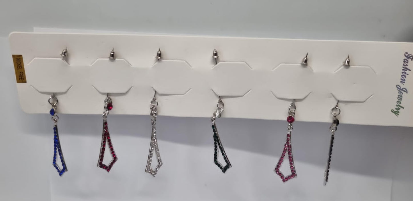 6-Pair Rhinestone Drop Earrings – Elegant Geometric Dangle Earrings for Women & Girls