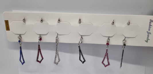 6-Pair Rhinestone Drop Earrings – Elegant Geometric Dangle Earrings for Women & Girls