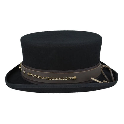 Gothic Dressage Steampunk Top Hat with Laced Brown Leather Band -LARGE 59CM