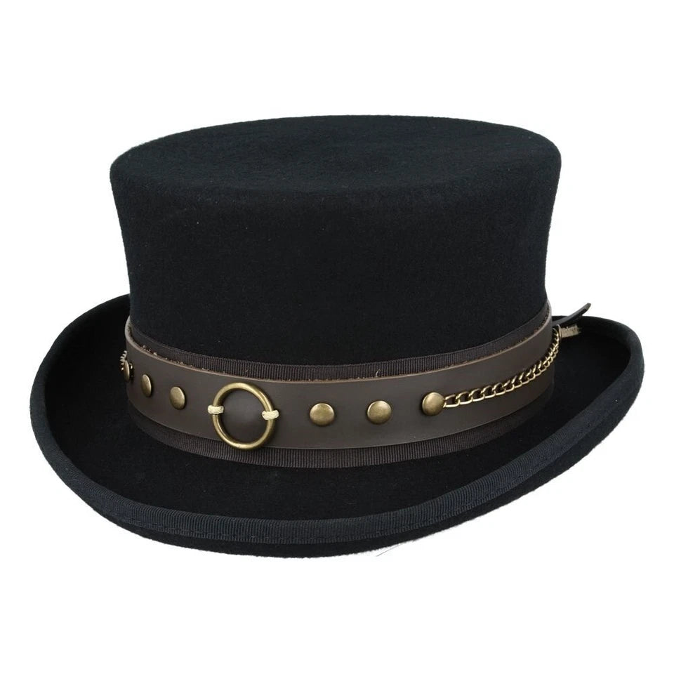 Gothic Dressage Steampunk Top Hat with Laced Brown Leather Band -LARGE 59CM